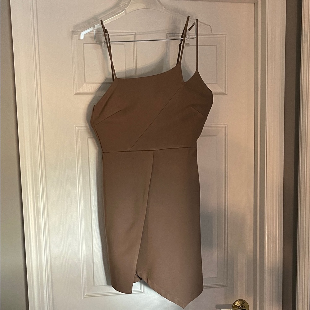 Lush Asymmetrical Tan Dress